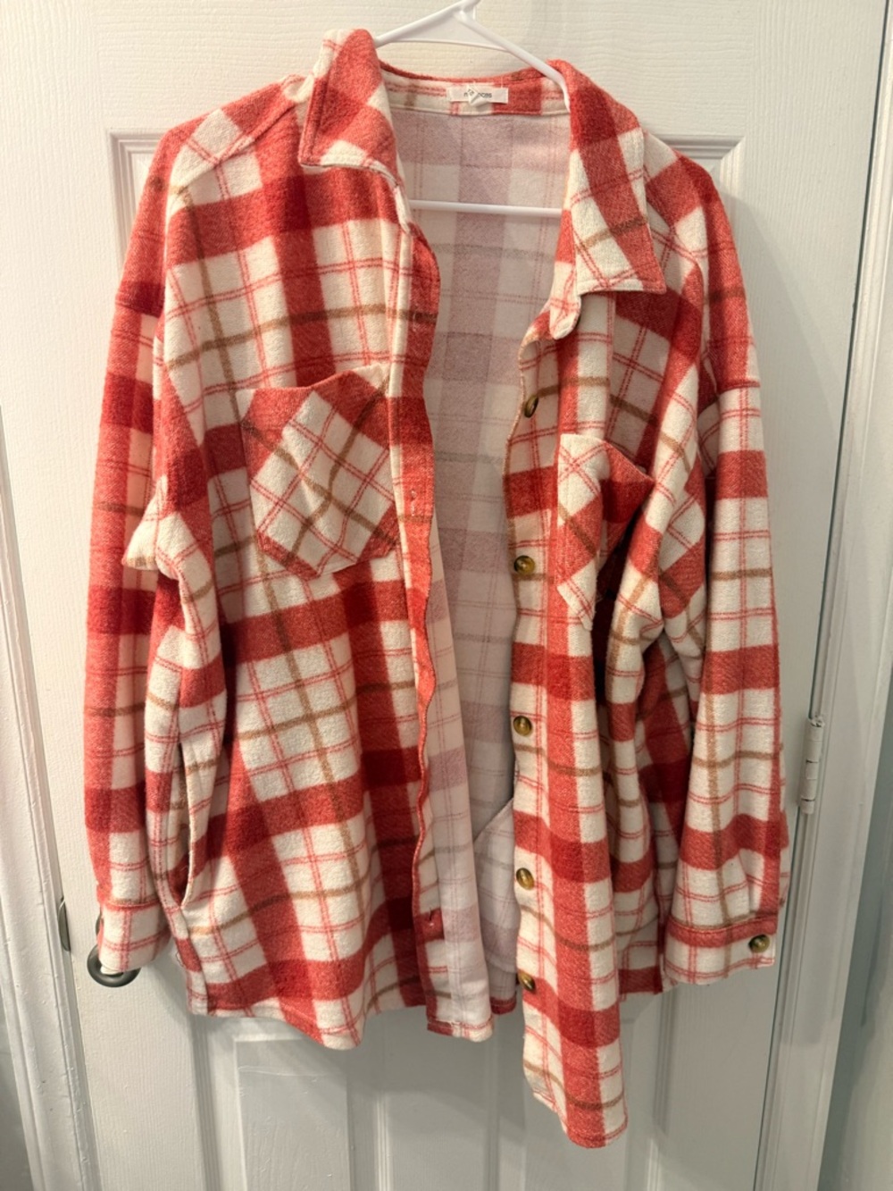 Maurices Red and Cream Plaid Button-Up Shirt